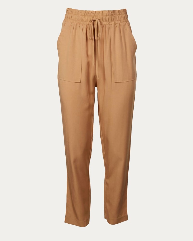 Front of a size L Paperbag Pants in Apricot in Apricot by LUSH. | dia_product_style_image_id:338113